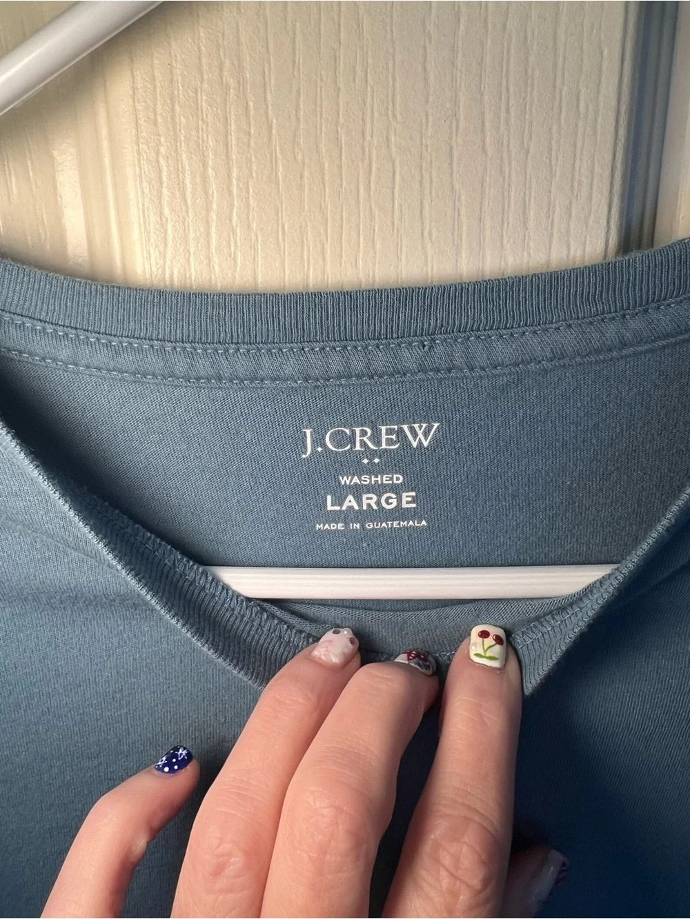 J.Crew Washed Cotton Long Sleeve Tee Blue Crewneck T-Shirt Size Large